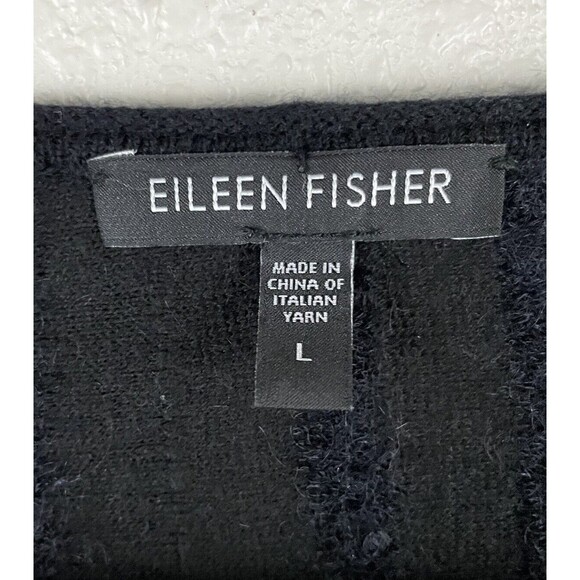 Eileen Fisher Size L Black Felt Ladder Wool Blend Drape Front Sweater Cardigan - Picture 5 of 7